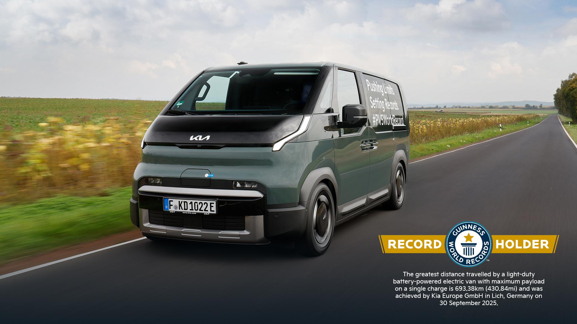 El Kia PV5 Cargo establece un GUINNESS WORLD RECORDS™ al recorrer 693.38 kilómetros con una sola carga, transportando su máxima capacidad de carga